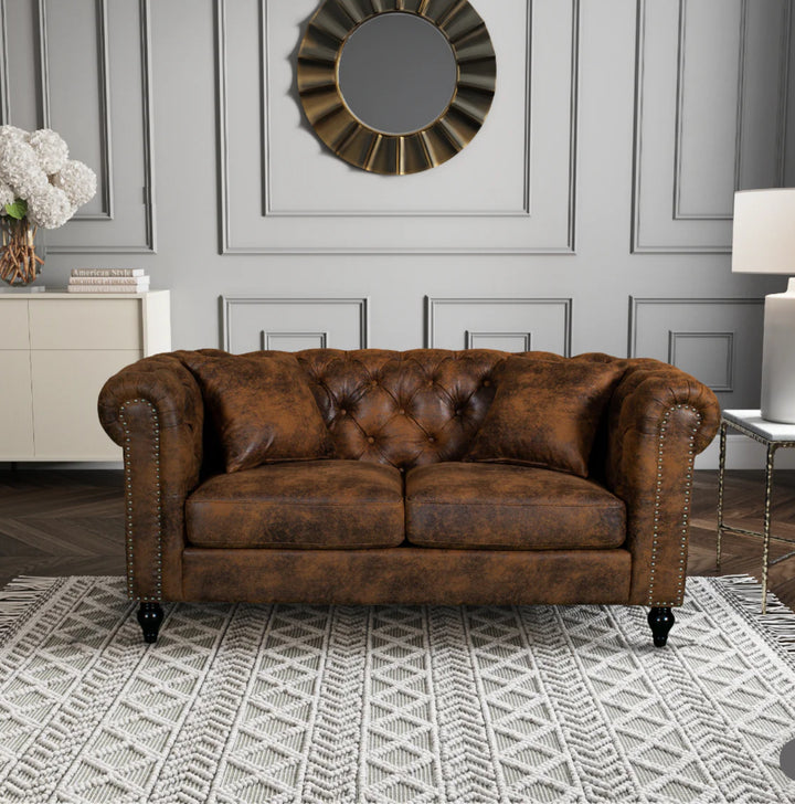 Leather Air Suede Brown 2 seater Chesterfield