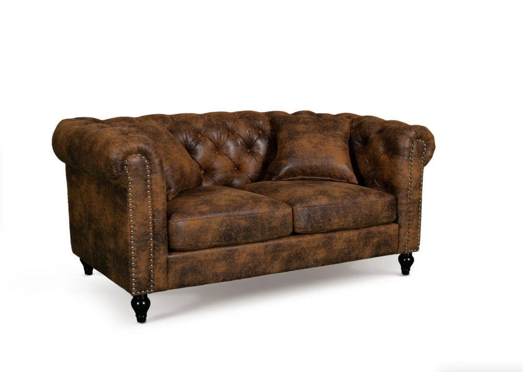 Leather Air Suede Brown 2 seater Chesterfield