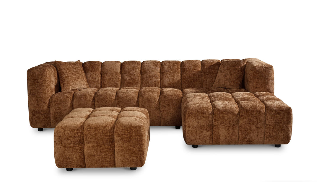 Textured Chenille Burnt Orange Brown Lugano Corner Sofa with Ottoman