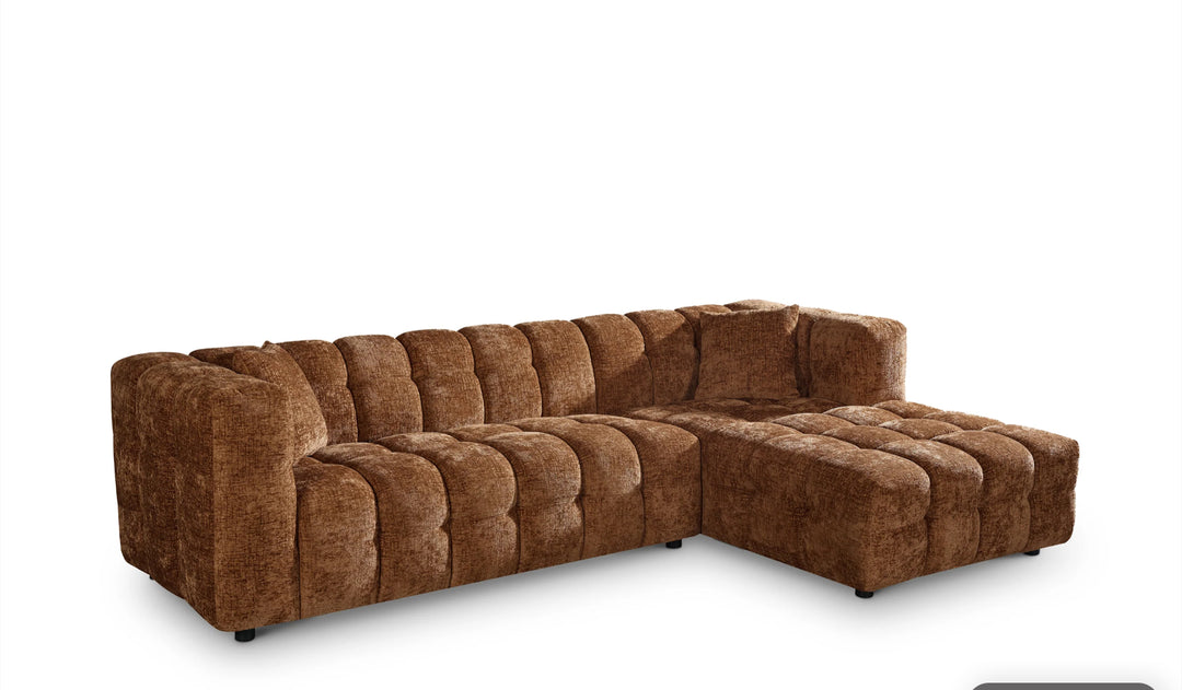 Textured Chenille Burnt Orange Brown Lugano Corner Sofa with Ottoman