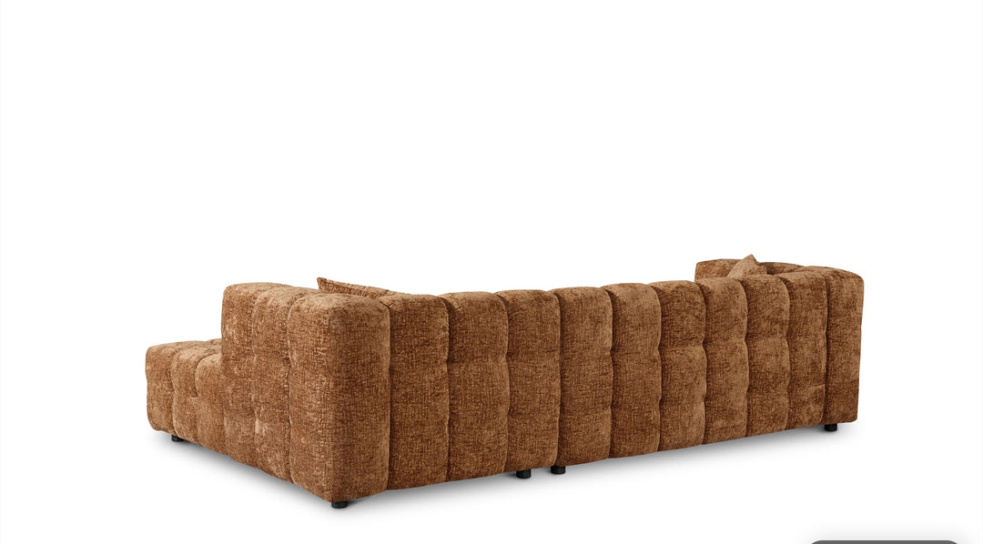 Textured Chenille Burnt Orange Brown Lugano Corner Sofa with Ottoman