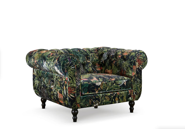 Green Nature Pattern Patchwork 1 Seater Chesterfield Sofa