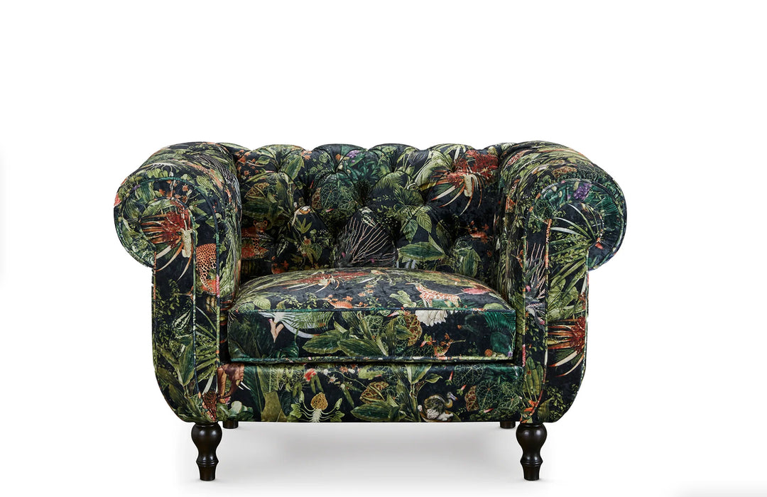 Green Nature Pattern Patchwork 1 Seater Chesterfield Sofa