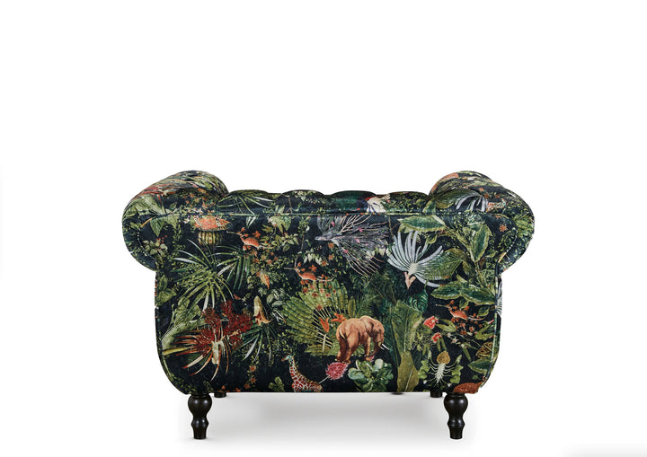 Green Nature Pattern Patchwork 1 Seater Chesterfield Sofa