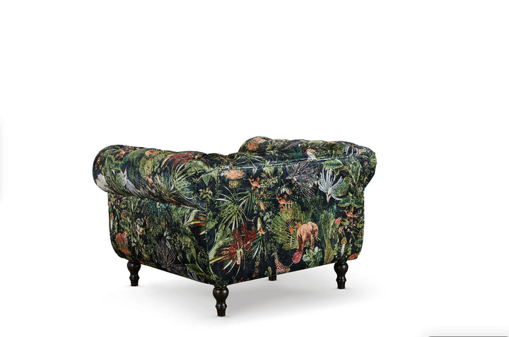 Green Nature Pattern Patchwork 1 Seater Chesterfield Sofa