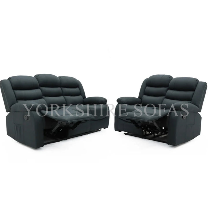 Sorrento 3+2 Recliner Sofa Set in Grey Chenille Fabric with Cupholders